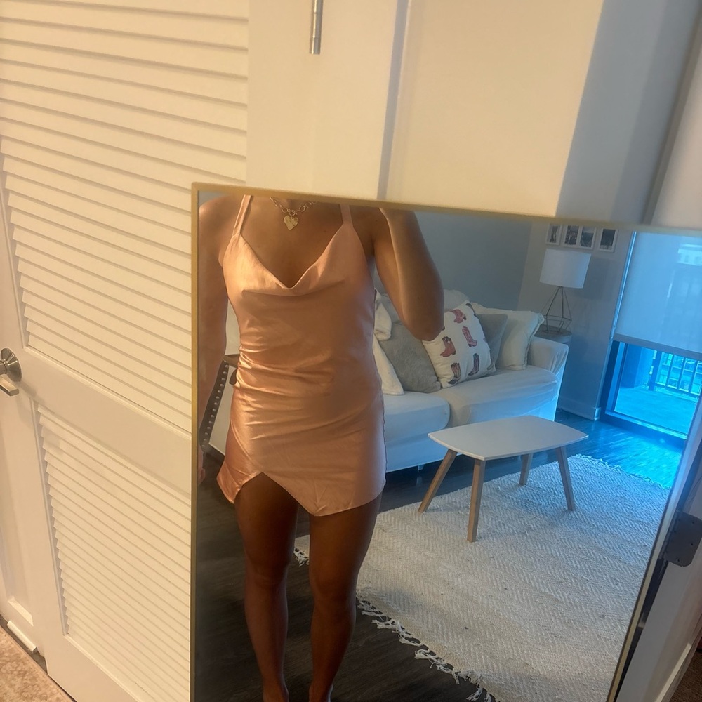Sleek Pink Satin Mini Dress